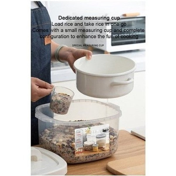 Rice Storage Bin with Measuring Cup. Sealed Flour Storage Tank 1.2L/5KG Food Storage Container Airtight Rice. Food Storage. Product Type: Food Storage Containers.
