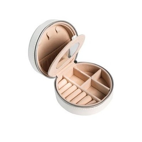 Double Layer PU Leather Portable Mirrored Jewelry Box Small Portable Pin Storage Container Travel Makeup Round Organizer Case. Household Storage Containers.