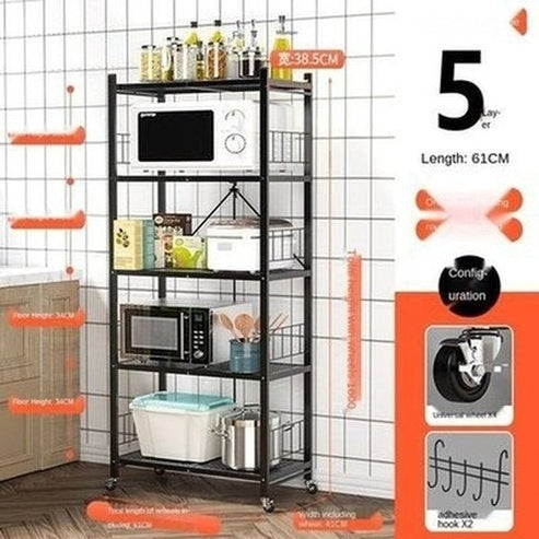 Rolling Multi-layer Storage Shelving Rack Metal Kitchen Storage Rack Floor Multi-layer Microwave Oven Punch-free. Kitchen Organizers: Kitchen Utensil Holders & Racks.