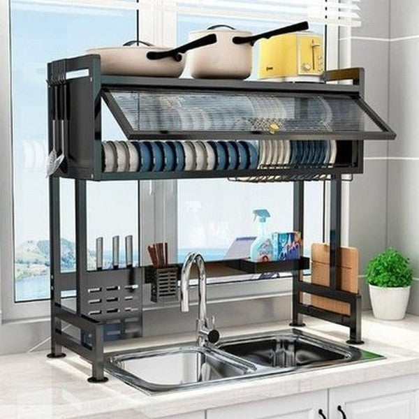 Dish Rack Adjustable Dust Proof Shelf with Cabinet