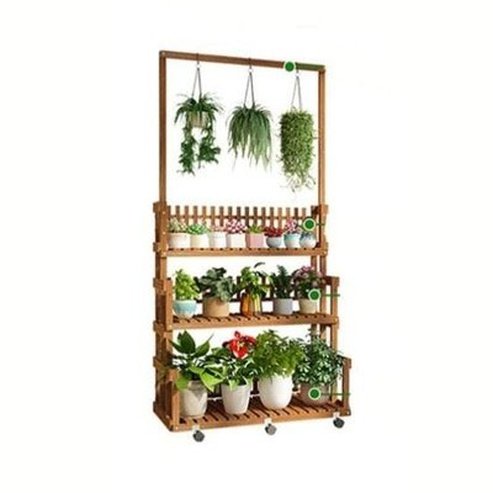 Multi-layer Wooden Outdoor Plant Display Shelf