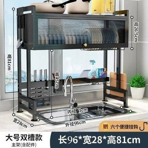 Dish Rack Adjustable Dust Proof Shelf with Cabinet