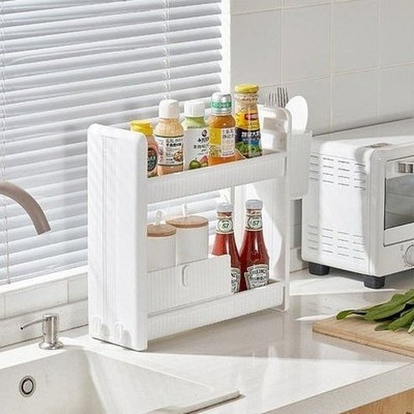 Punch-Free Kitchen Wall-Mounted Storage Rack Household Multi-layer Wall Seasoning Rack Bathroom Storage Rack. Kitchen Organizers: Kitchen Utensil Holders & Racks.