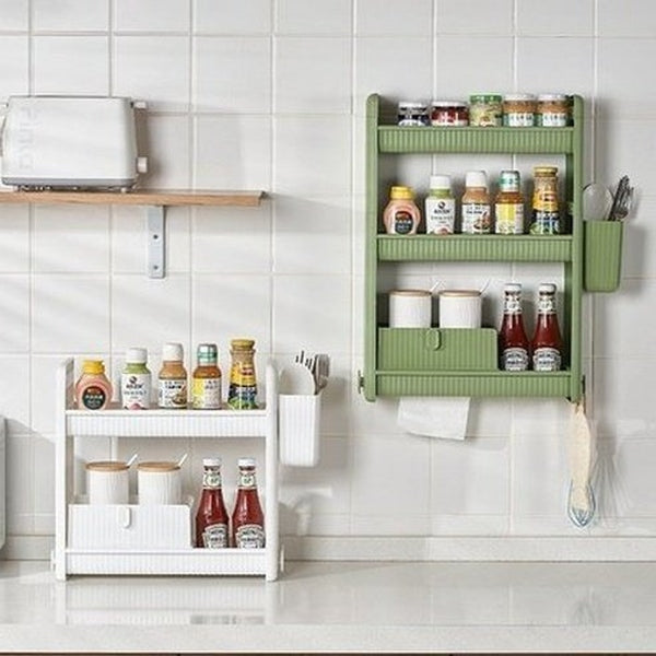 Punch-Free Kitchen Wall-Mounted Storage Rack Household Multi-layer Wall Seasoning Rack Bathroom Storage Rack. Kitchen Organizers: Kitchen Utensil Holders & Racks.