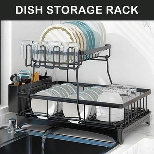 Metal Dish Drainer with Utensil Holder Rack. a must-have kitchen essential for storing and draining dishes. Kitchen Tools & Utensils > Dish Racks & Drain Boards