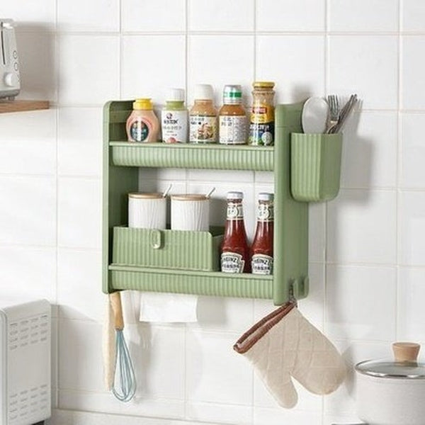 Punch-Free Kitchen Wall-Mounted Storage Rack Household Multi-layer Wall Seasoning Rack Bathroom Storage Rack. Kitchen Organizers: Kitchen Utensil Holders & Racks.