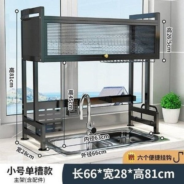 Dish Rack Adjustable Dust Proof Shelf with Cabinet