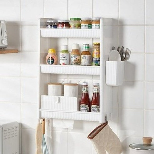 Punch-Free Kitchen Wall-Mounted Storage Rack Household Multi-layer Wall Seasoning Rack Bathroom Storage Rack. Kitchen Organizers: Kitchen Utensil Holders & Racks.