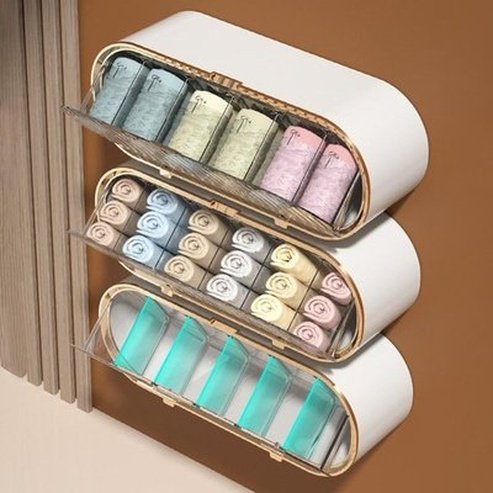 Underwear Storage Box Wall Mount Multi-grids Movable Baffle Large Capacity Dustproof Plastic Socks Briefs Bras Panties Holder. Type: Household Storage Containers.