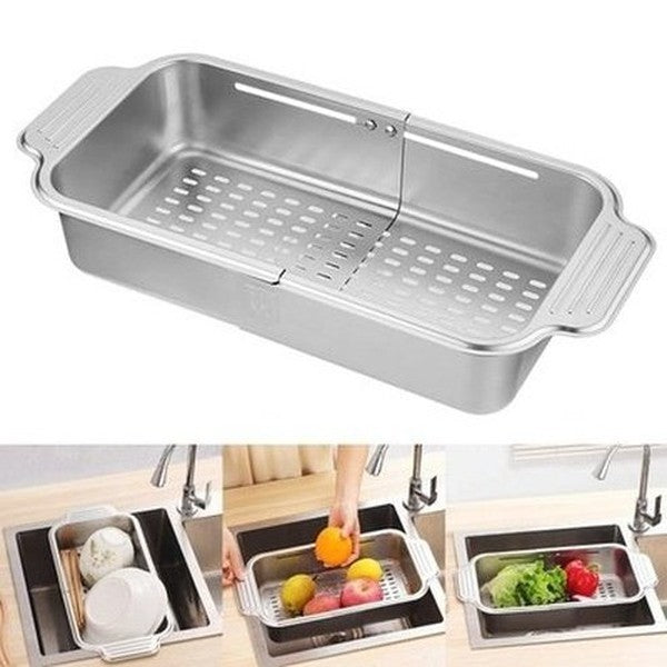 Retractable Drainage Rack Dish Drainer Expandable Stainless Steel Dish Drying Rack Portable Sink Organizer. Kitchen Tools & Utensils: Colanders & Strainers.