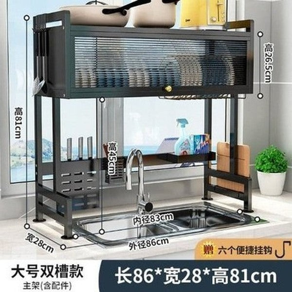 Dish Rack Adjustable Dust Proof Shelf with Cabinet