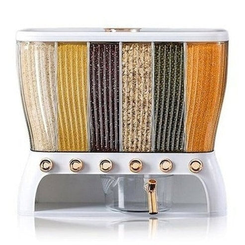 26 LB Rice Dispenser Storage Cereal Beans Container 6 Grids Grain Dispenser with Measuring Cup and Lid Airtight Design. Food Storage: Food Storage Containers.