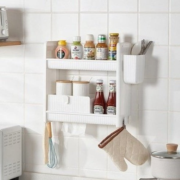 Punch-Free Kitchen Wall-Mounted Storage Rack Household Multi-layer Wall Seasoning Rack Bathroom Storage Rack. Kitchen Organizers: Kitchen Utensil Holders & Racks.
