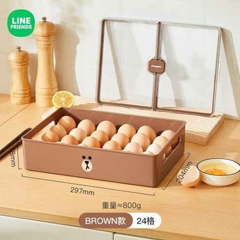 LINE FRIENDS Kawaii Anime Hobby Brown Sally Household Egg Storage Box Fresh-Keeping Egg Rack Put Egg Basket Holder. Food Storage: Food Storage Containers.