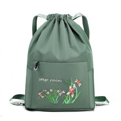 Embroidered Drawstring Backpack Backpacks Green Embroidered Drawstring Foldable Backpack