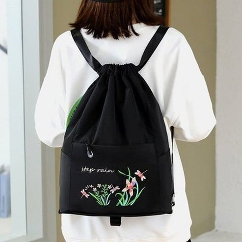 Embroidered Drawstring Backpack Backpacks Embroidered Drawstring Foldable Backpack