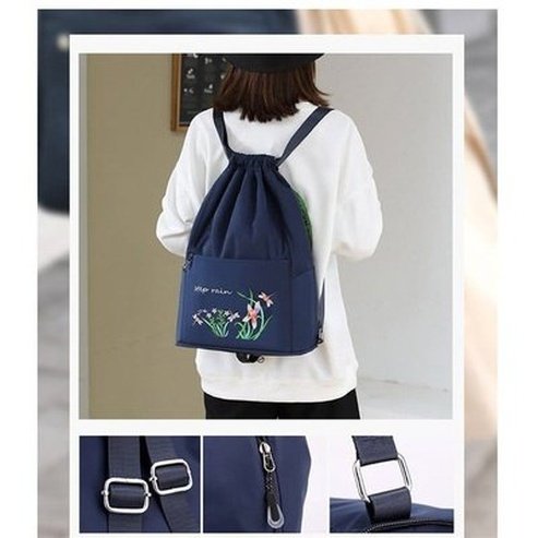 Embroidered Drawstring Backpack Backpacks Embroidered Drawstring Foldable Backpack