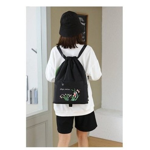 Embroidered Drawstring Backpack Backpacks Embroidered Drawstring Foldable Backpack