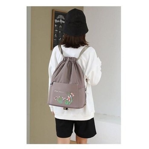 Embroidered Drawstring Backpack Backpacks Embroidered Drawstring Foldable Backpack