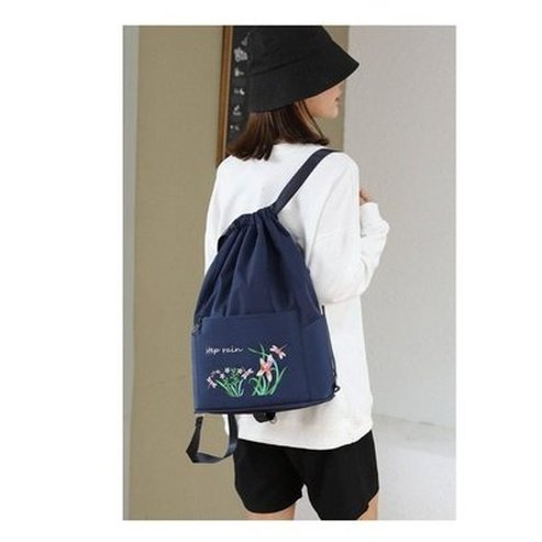 Embroidered Drawstring Backpack Backpacks Embroidered Drawstring Foldable Backpack