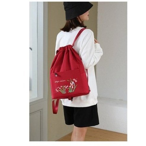 Embroidered Drawstring Backpack Backpacks Embroidered Drawstring Foldable Backpack