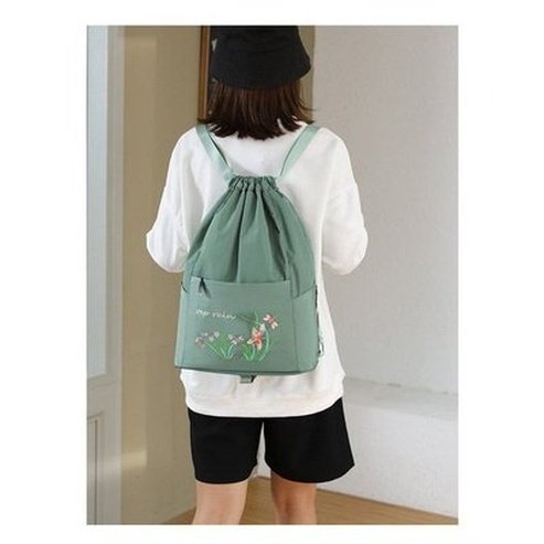 Embroidered Drawstring Backpack Backpacks Embroidered Drawstring Foldable Backpack