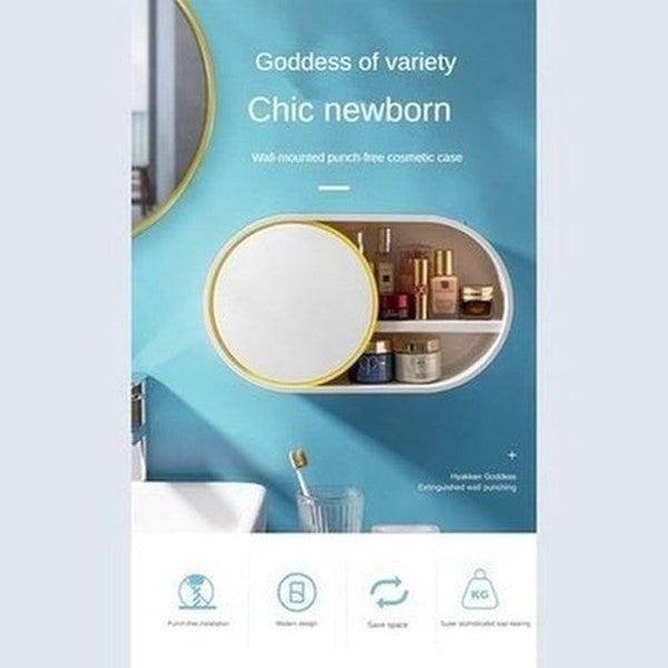 Hanging Cosmetic Box Bathroom Accessory Mounts Wall Makeup Accessories Storage Box With Mirror · Dondepiso
