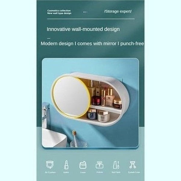 Hanging Cosmetic Box Bathroom Accessory Mounts Wall Makeup Accessories Storage Box With Mirror · Dondepiso