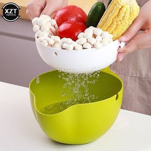 Fruit drain basket Colanders & Strainers Double Layer Vegetable Strainer Bowl for Sink – Dondepiso