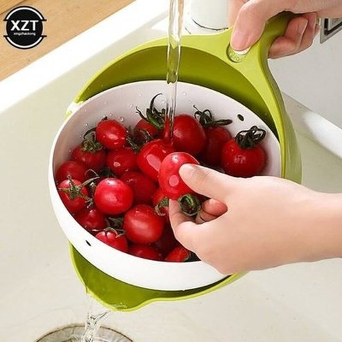 Fruit drain basket Colanders & Strainers Double Layer Vegetable Strainer Bowl for Sink – Dondepiso