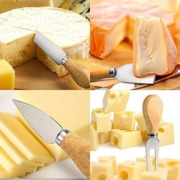 Cheese Knives Set Cookware Sets Silver Cheese Knives Set of 4 Wood Handle · Dondepiso