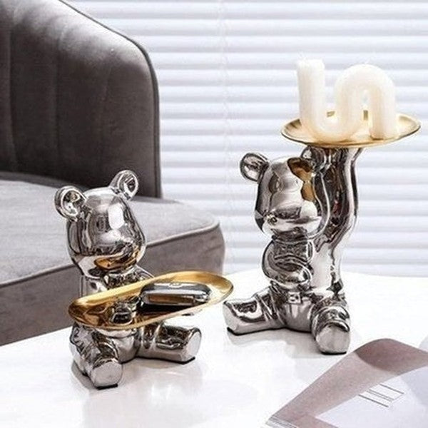 Cartoon Bear Decor Tray Decorative Trays Silver Nordic Style Luxury Electroplated Cartoon Bear Tray · Dondepiso