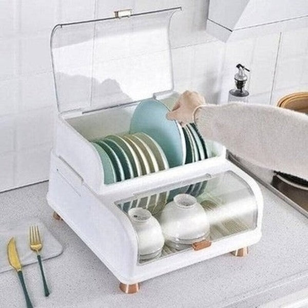 Tableware Storage Box Dish Racks & Drain Boards 2 Layer Dish Drainer Storage Box with Lid – Dondepiso