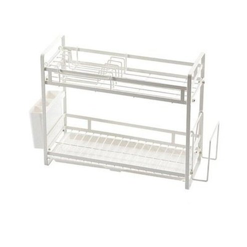 Dish Drying Rack Dish Racks & Drain Boards White 2-Tier Metal Dish Drainer With Cutting Board · Dondepiso