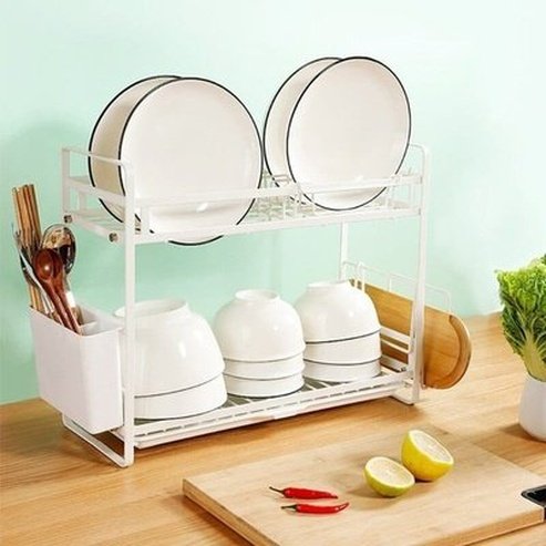 Dish Drying Rack Dish Racks & Drain Boards White 2-Tier Metal Dish Drainer With Cutting Board · Dondepiso