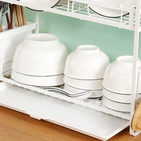 Dish Drying Rack Dish Racks & Drain Boards White 2-Tier Metal Dish Drainer With Cutting Board · Dondepiso