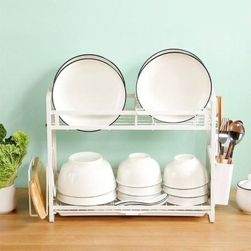 Dish Drying Rack Dish Racks & Drain Boards White 2-Tier Metal Dish Drainer With Cutting Board · Dondepiso