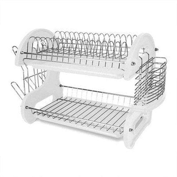 2-Tier Dish Drainer Dish Racks & Drain Boards White Cookware Organizer 2-Tier Plastic Dish Drainer - Dondepiso