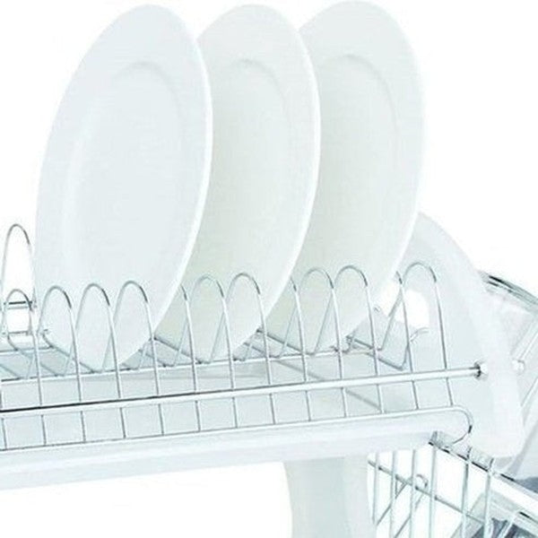 2-Tier Dish Drainer Dish Racks & Drain Boards White Cookware Organizer 2-Tier Plastic Dish Drainer - Dondepiso