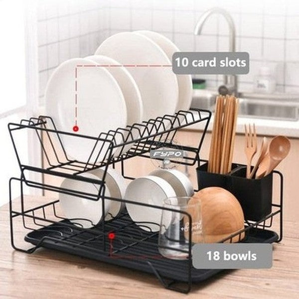 Iron Dish Drainer Organizer Dish Racks & Drain Boards Black Stainless Steel Mesh Dish Drainer with Tray · Dondepiso