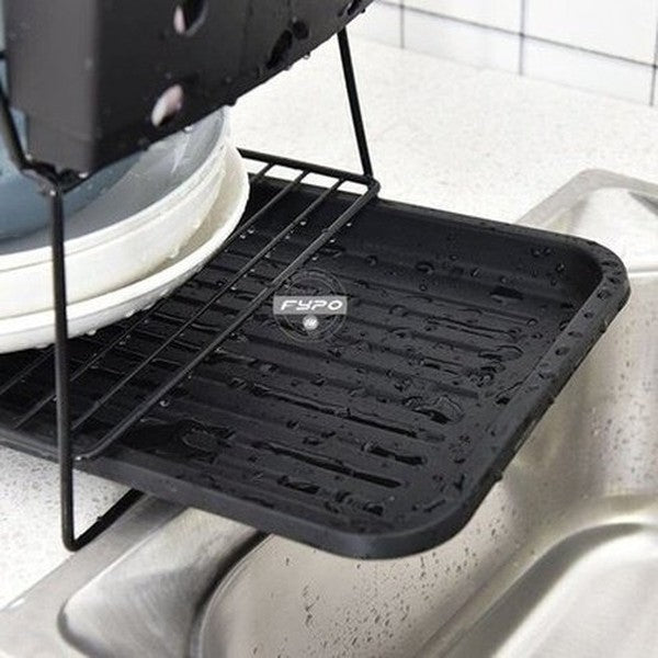 Iron Dish Drainer Organizer Dish Racks & Drain Boards Black Stainless Steel Mesh Dish Drainer with Tray · Dondepiso