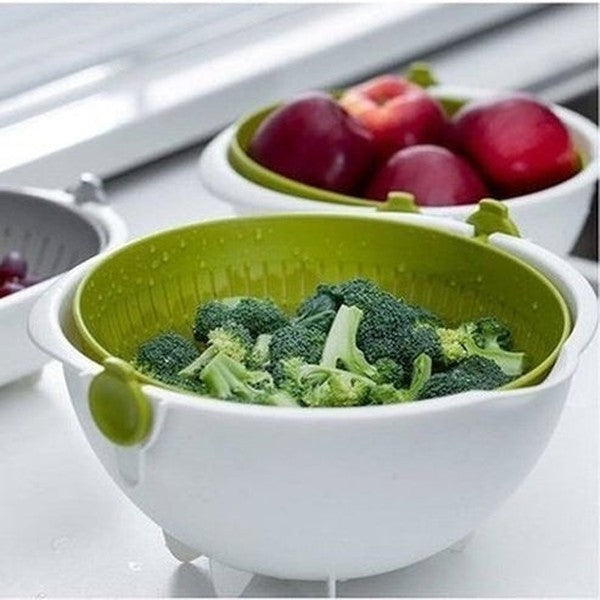 Spin food drainer Colanders & Strainers Green Spin double-layer lastic food drainer for sink – Dondepiso
