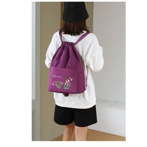 Embroidered Drawstring Backpack Backpacks Embroidered Drawstring Foldable Backpack