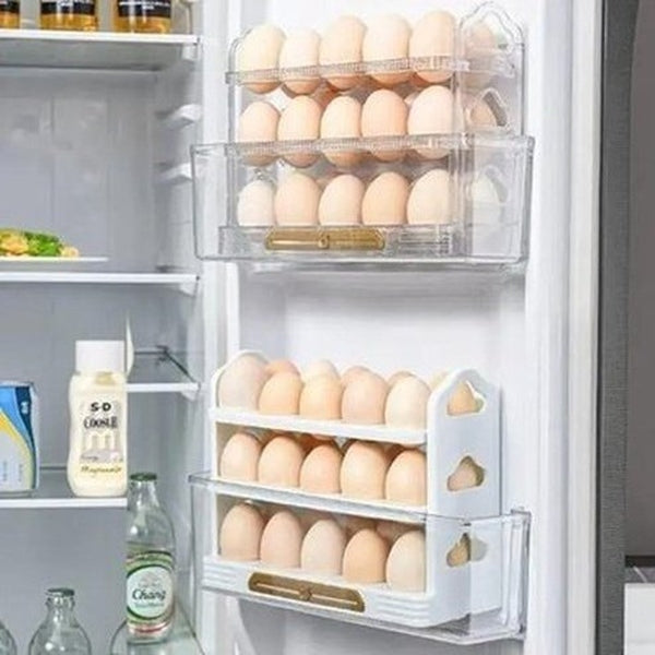 3-Layer Refrigerator Egg Holder with Flip Storage Rack