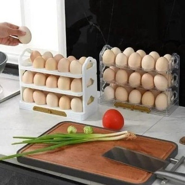 3-Layer Refrigerator Egg Holder with Flip Storage Rack