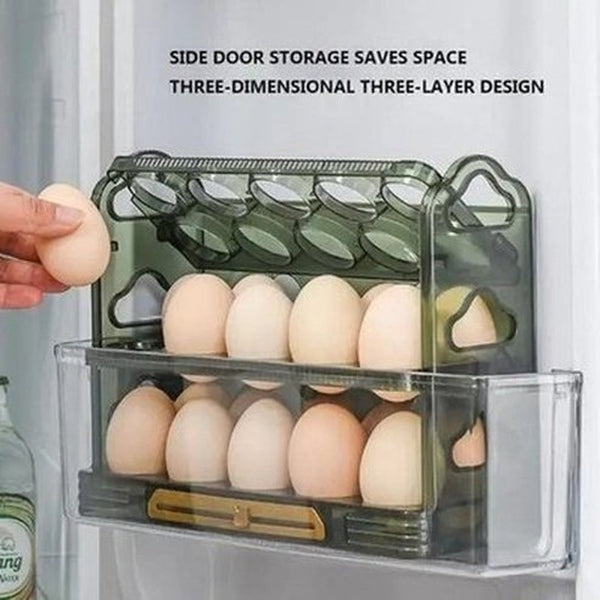 3-Layer Refrigerator Egg Holder with Flip Storage Rack