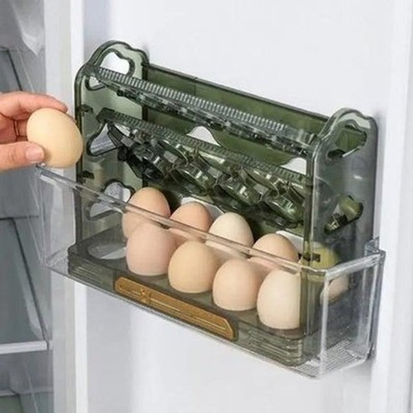 3-Layer Refrigerator Egg Holder with Flip Storage Rack