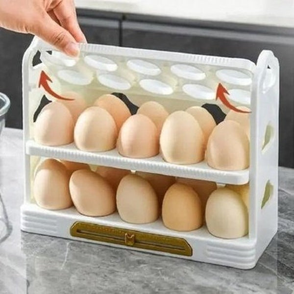3-Layer Refrigerator Egg Holder with Flip Storage Rack