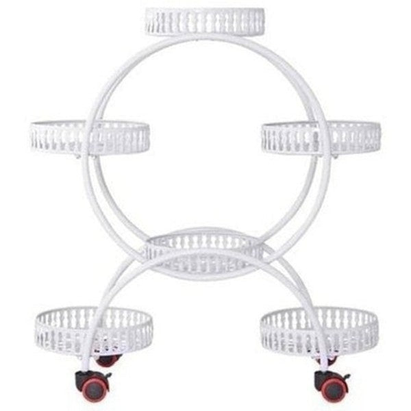 Plant Rack With Wheels Garden Pot Saucers & Trays White Wrought Iron Double Layer Plant Rack With Wheels · Dondepiso