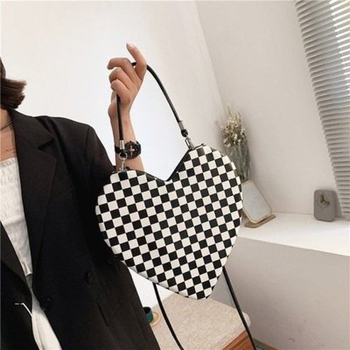 Heart Shoulder Bag Handbags Checkered Shoulder Bag for Women · Dondepiso